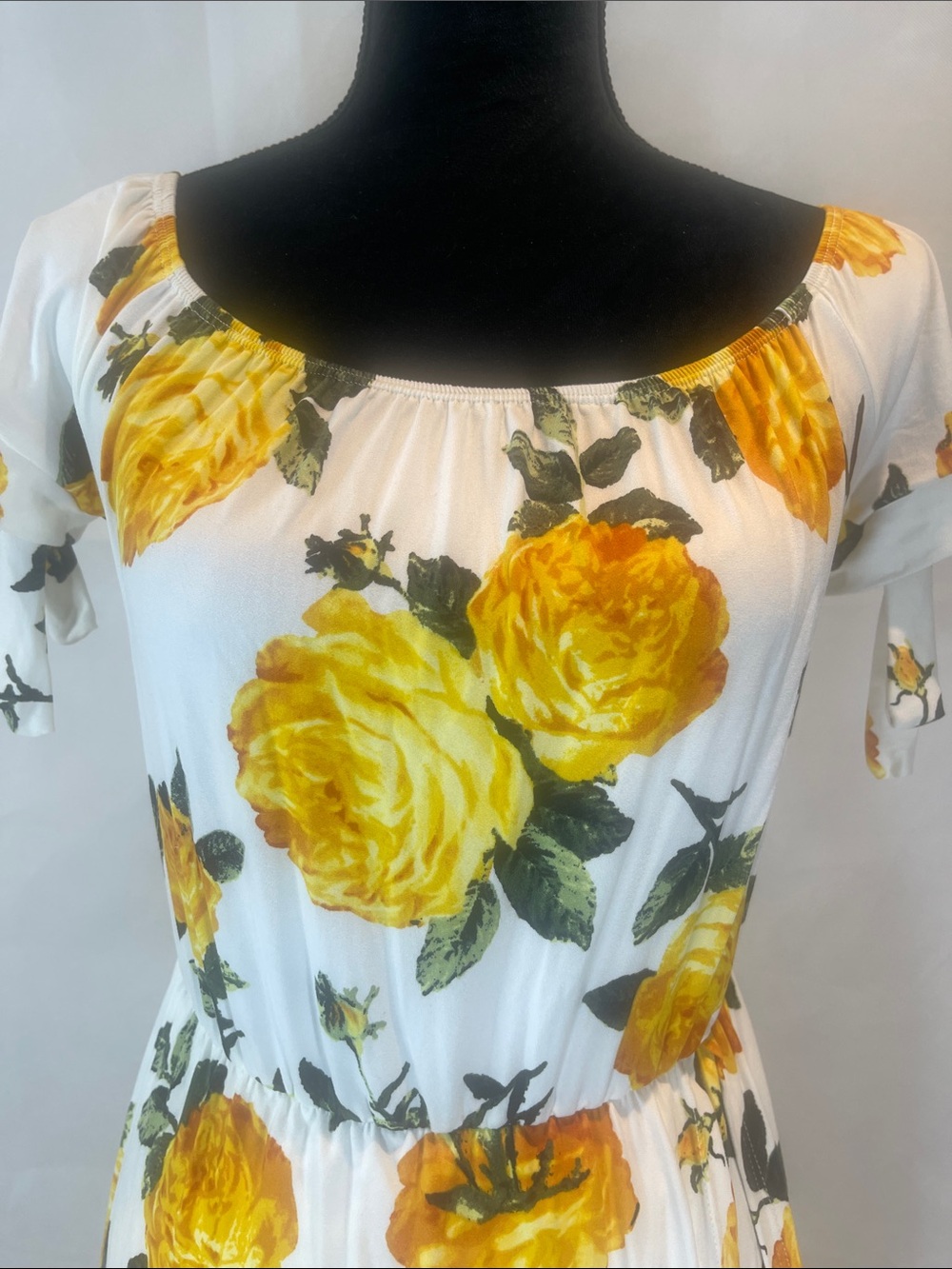 Vibe White Maxi Dress with Yellow Rose Print and Tie Sleeves - Picture 3 of 13
